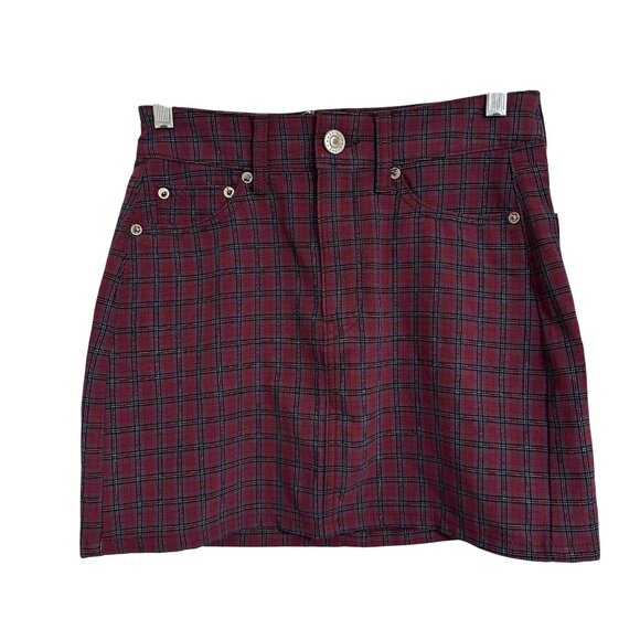 American Eagle Outfitters Hi-Rise Mini Skirt Plaid Maroon Black SZ 00 Preppy - Picture 1 of 11